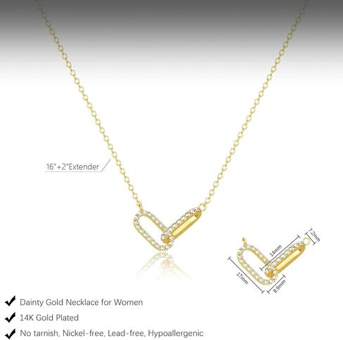HERIER Diamond Pendant Necklace for Women, Dainty Gold Necklace 14k Gold Plated Paperclip Choker Necklaces Cute Open Oval Necklaces Simple Gold Necklace Jewelry Gifts for Women Trendy in Saudi Arabia