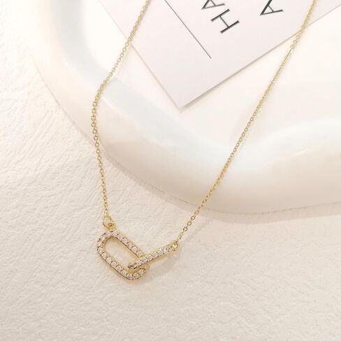 HERIER Diamond Pendant Necklace for Women, Dainty Gold Necklace 14k Gold Plated Paperclip Choker Necklaces Cute Open Oval Necklaces Simple Gold Necklace Jewelry Gifts for Women Trendy in Saudi Arabia
