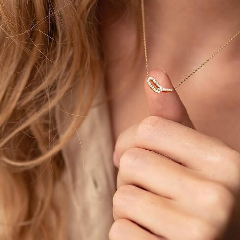 HERIER Diamond Pendant Necklace for Women, Dainty Gold Necklace 14k Gold Plated Paperclip Choker Necklaces Cute Open Oval Necklaces Simple Gold Necklace Jewelry Gifts for Women Trendy in Saudi Arabia