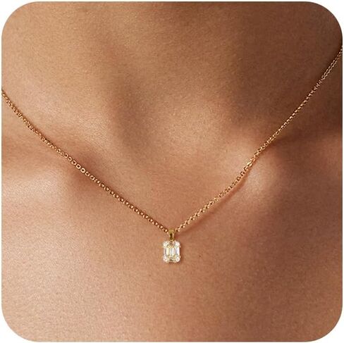 HERIER Diamond Pendant Necklace for Women, Dainty Gold Necklace 14k Gold Plated Paperclip Choker Necklaces Cute Open Oval Necklaces Simple Gold Necklace Jewelry Gifts for Women Trendy in Saudi Arabia