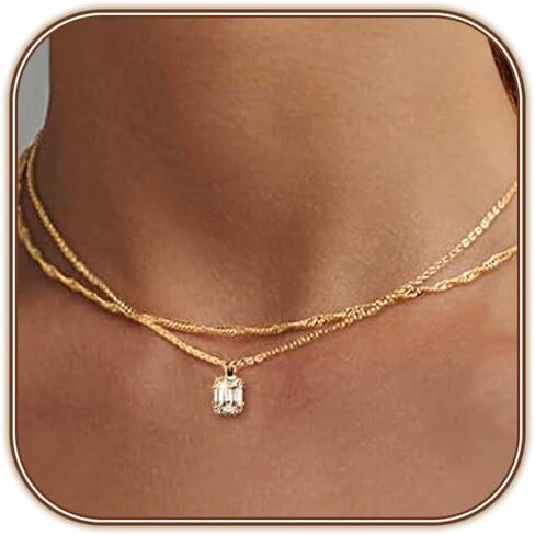 HERIER Diamond Pendant Necklace for Women, Dainty Gold Necklace 14k Gold Plated Paperclip Choker Necklaces Cute Open Oval Necklaces Simple Gold Necklace Jewelry Gifts for Women Trendy in Saudi Arabia