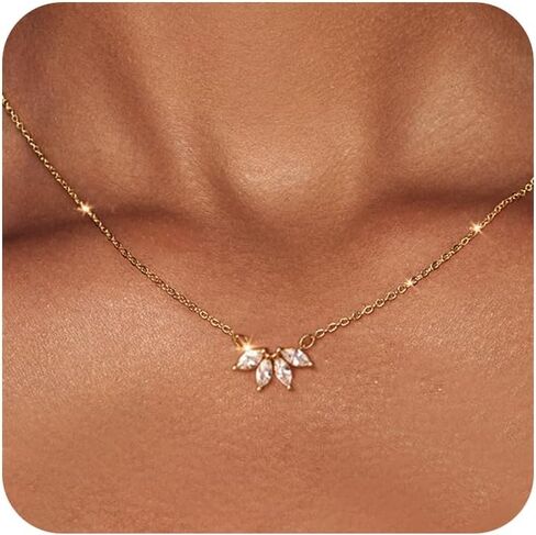 HERIER Diamond Pendant Necklace for Women, Dainty Gold Necklace 14k Gold Plated Paperclip Choker Necklaces Cute Open Oval Necklaces Simple Gold Necklace Jewelry Gifts for Women Trendy in Saudi Arabia