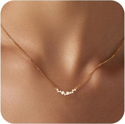 HERIER Diamond Pendant Necklace for Women, Dainty Gold Necklace 14k Gold Plated Paperclip Choker Necklaces Cute Open Oval Necklaces Simple Gold Necklace Jewelry Gifts for Women Trendy in Saudi Arabia