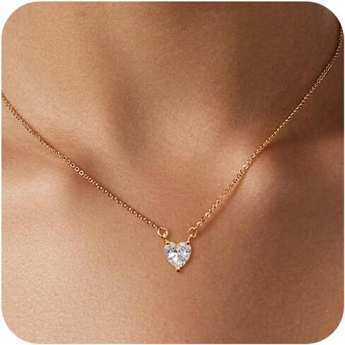 HERIER Diamond Pendant Necklace for Women, Dainty Gold Necklace 14k Gold Plated Paperclip Choker Necklaces Cute Open Oval Necklaces Simple Gold Necklace Jewelry Gifts for Women Trendy in Saudi Arabia