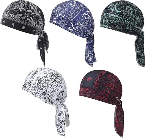 SakerPlus Elastic Cycling Sports Cap, Helmet Liner Skull Cap, Breathable Wicking Biker Head Wrap, Adjustable Tie Back Bandana in Kuwait