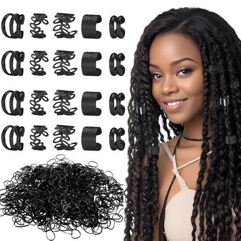 Hair Jewelry for Braids with Disposable Black Rubber Band for Women Men Hair Accessories Braids, Dreadlock Braid Clips Non-Piercing Ear Cuffs Clip Jewelry in Saudi Arabia