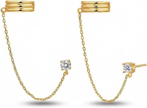 14K Gold Chain Double Layer Cuff Earrings for Women,Dainty Ear Cuff Earrings, Minimalist Gold Chain Earring in Kuwait