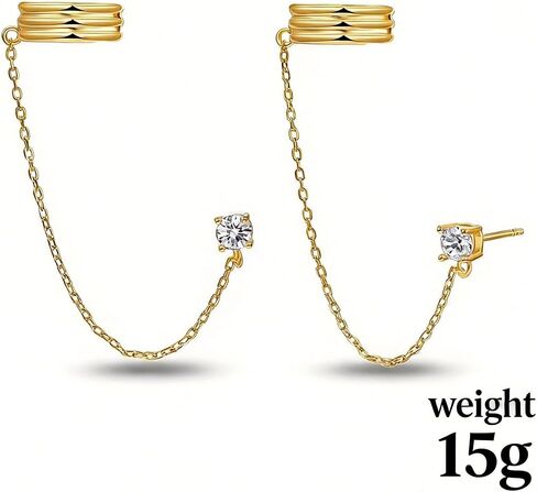 14K Gold Chain Double Layer Cuff Earrings for Women,Dainty Ear Cuff Earrings, Minimalist Gold Chain Earring in Kuwait