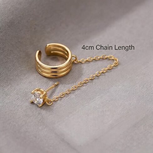14K Gold Chain Double Layer Cuff Earrings for Women,Dainty Ear Cuff Earrings, Minimalist Gold Chain Earring in Kuwait