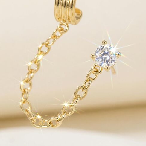 14K Gold Chain Double Layer Cuff Earrings for Women,Dainty Ear Cuff Earrings, Minimalist Gold Chain Earring in Kuwait