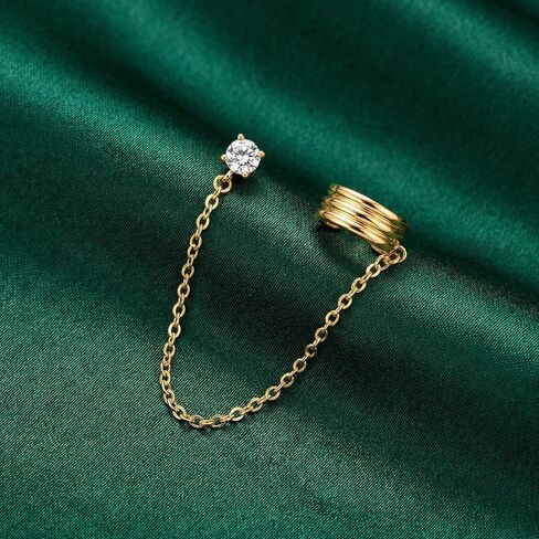14K Gold Chain Double Layer Cuff Earrings for Women,Dainty Ear Cuff Earrings, Minimalist Gold Chain Earring in Kuwait