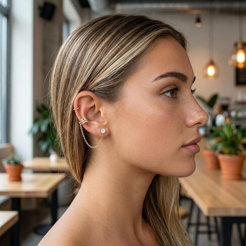 14K Gold Chain Double Layer Cuff Earrings for Women,Dainty Ear Cuff Earrings, Minimalist Gold Chain Earring in Kuwait