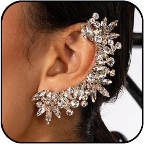 Silver Tone Rhinestone Leaf Climber Earring for Women One-Piece Wrap Crawler Ear Clip with Post Stud in Saudi Arabia