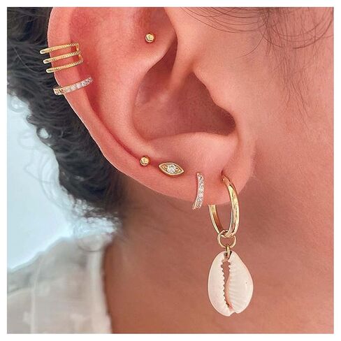 Boho Cowrie Shell Earrings Crystal Circle Ear Cuff Earrings Mini Eye Stud Earrings Gold Ball Earrings Multiple Piercing Earrings Set Jewelry for Women and Girls in Kuwait