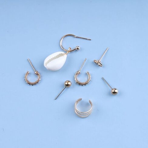 Boho Cowrie Shell Earrings Crystal Circle Ear Cuff Earrings Mini Eye Stud Earrings Gold Ball Earrings Multiple Piercing Earrings Set Jewelry for Women and Girls in Kuwait