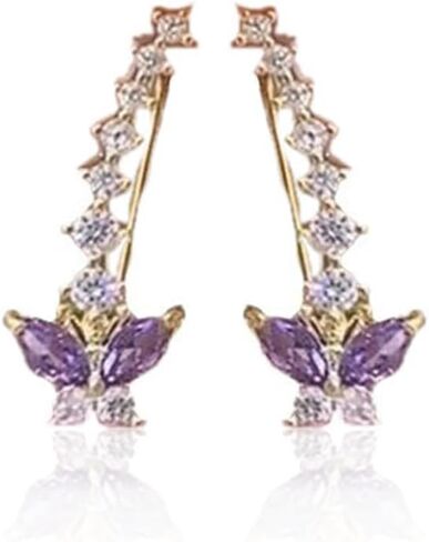 Crystal Butterfly Cuff Wrap Earrings Cute Cz Cubic Zirconia Lovely Animal Climbers Crawler Stud for Women Wedding Party Fashion Jewelry in Saudi Arabia