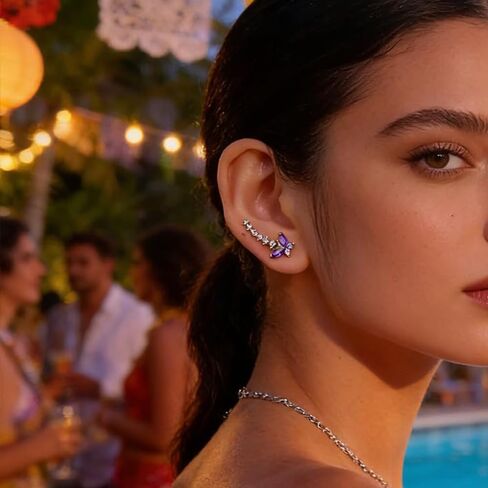 Crystal Butterfly Cuff Wrap Earrings Cute Cz Cubic Zirconia Lovely Animal Climbers Crawler Stud for Women Wedding Party Fashion Jewelry in Saudi Arabia