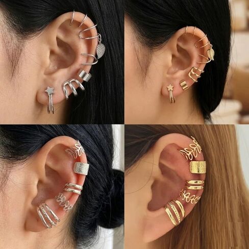 22Pcs Adjustable Non Piercing Ear Cuffs Set Bohemian Retro Hollow Ear Clips Aesthetic Stacking Jewelry for Social Outing in Kuwait