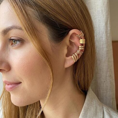 22Pcs Adjustable Non Piercing Ear Cuffs Set Bohemian Retro Hollow Ear Clips Aesthetic Stacking Jewelry for Social Outing in Kuwait