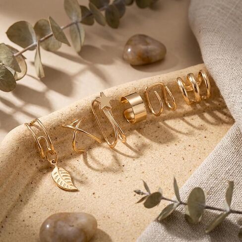 22Pcs Adjustable Non Piercing Ear Cuffs Set Bohemian Retro Hollow Ear Clips Aesthetic Stacking Jewelry for Social Outing in Kuwait