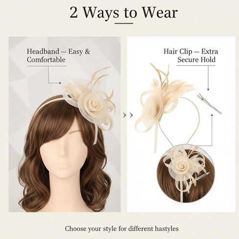 Fascinators Hats for Women,Feather & Tulle Headband & Clip, Derby Weddings Tea Parties Cocktail Church Fancy Headband Hat in Saudi Arabia