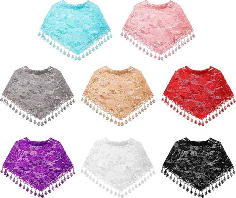 8 PCS Triangle Mantilla Veil Set: Floral Lace Chapel Veil with Tassel Edge, Lightweight Shawl Scarf for Women, Church Mass, Wedding, Daily Wear - 8 Colors in Saudi Arabia