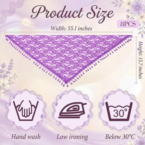 8 PCS Triangle Mantilla Veil Set: Floral Lace Chapel Veil with Tassel Edge, Lightweight Shawl Scarf for Women, Church Mass, Wedding, Daily Wear - 8 Colors in Saudi Arabia