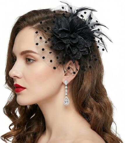 قبعة Molain Fascinators للنساء لحفلات الشاي، عصابة رأس شبكية من الريش ومشبك شعر عتيق لحفلات الكوكتيل والزفاف (أسود) in Kuwait