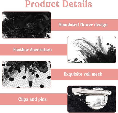 قبعة Molain Fascinators للنساء لحفلات الشاي، عصابة رأس شبكية من الريش ومشبك شعر عتيق لحفلات الكوكتيل والزفاف (أسود) in Kuwait