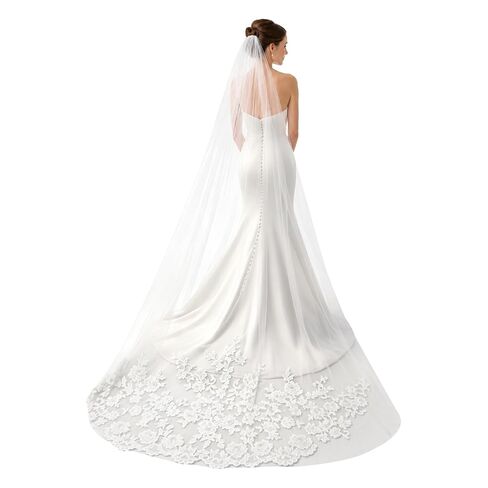 Cathedral Wedding Veil,9.8 Ft (118 in) Long Bridal Lace Veil for Women Wedding,Mantilla Tulle Veil with 3 Tier Lace Edge and Metal Comb,Lace Wedding Bridal Veil for Bride Hair Accessoies in Kuwait
