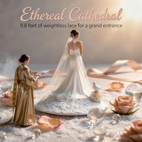 Cathedral Wedding Veil,9.8 Ft (118 in) Long Bridal Lace Veil for Women Wedding,Mantilla Tulle Veil with 3 Tier Lace Edge and Metal Comb,Lace Wedding Bridal Veil for Bride Hair Accessoies in Kuwait