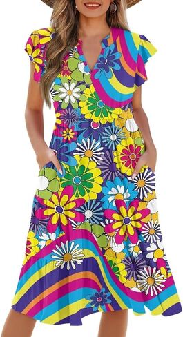 Youngerbaby Women Summer Dresses Midi Dress Flutter Sleeve Tiered Beach Dresses in Saudi Arabia
