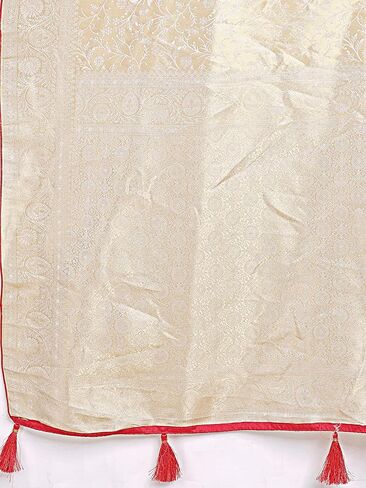 Champagne Gold Banarasi Silk Saree for Women, Woven Zari Traditional Indian Party Wear Sari with Blouse Piece in Kuwait
