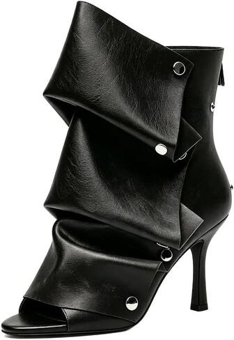 Winforea Women Open Toe Stiletto Heels Onels Boots Boots Linkles Back Zipper Butons Boots in Kuwait