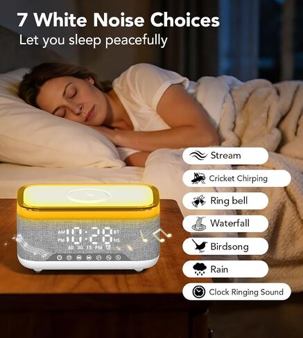Bluetooth Speaker with Wireless Charging, Alarm Clock Radio for Bedrooms 6 in 1 Dimmable Digital Clock with FM Radio White Noise Charging Station RGB LED Night Light for iPhone Samsung in Saudi Arabia