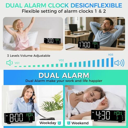 Digital Clock, Digital Wall Clock for Living Room Decor, Large Display with Date Temperature & Week, Auto Dimmable LED for Bedroom, Living Room, Office, Electric Plug in with Adjustable Alarm, DST in Saudi Arabia