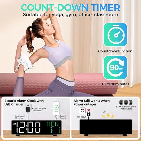 Digital Clock, Digital Wall Clock for Living Room Decor, Large Display with Date Temperature & Week, Auto Dimmable LED for Bedroom, Living Room, Office, Electric Plug in with Adjustable Alarm, DST in Saudi Arabia