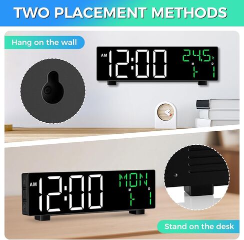 Digital Clock, Digital Wall Clock for Living Room Decor, Large Display with Date Temperature & Week, Auto Dimmable LED for Bedroom, Living Room, Office, Electric Plug in with Adjustable Alarm, DST in Saudi Arabia