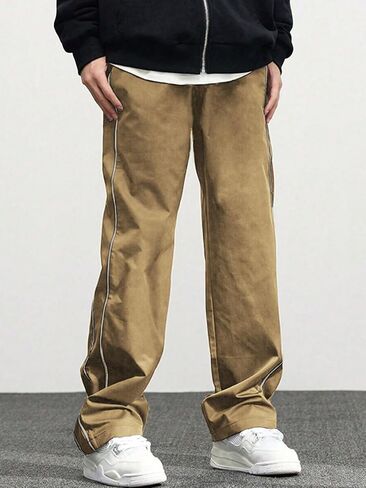 Teen Boys Track Pants with White Side Stripes, Elastic Waist Loose Straight‑Leg Casual Trousers in Kuwait