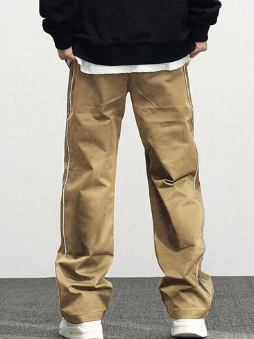 Teen Boys Track Pants with White Side Stripes, Elastic Waist Loose Straight‑Leg Casual Trousers in Kuwait