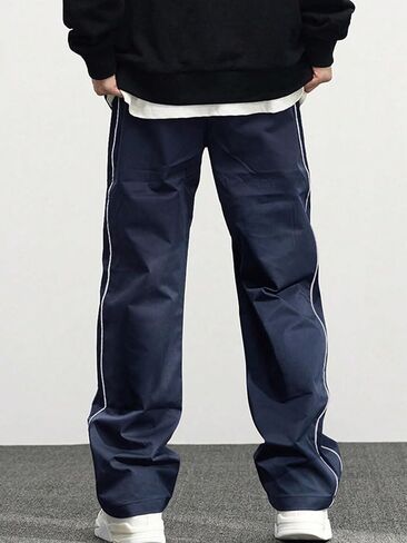 Teen Boys Track Pants with White Side Stripes, Elastic Waist Loose Straight‑Leg Casual Trousers in Kuwait