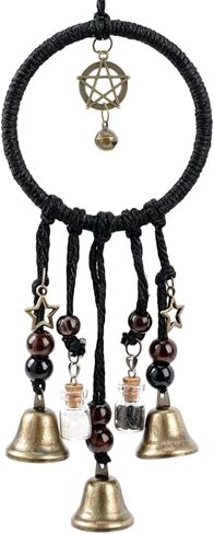 RENEMEGO Witch Bells for Protection - Witchcraft Supplies Hanging Wind Chimes with Star Brass Bell Healing Crystal for Door Knob Wiccan Stuff Home Decor for House Wall Bedroom Garden Witchy GIF in Saudi Arabia