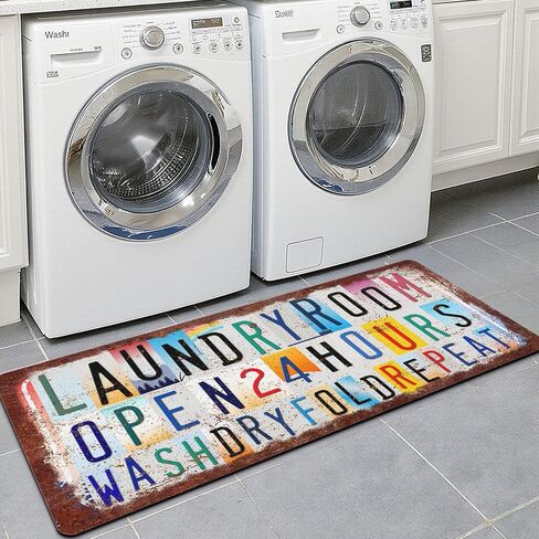 Laundry Room Rug Runner 20"x48" Multicolor Retro Laundry Rooms Mat Non Slip Washable Soft Laundry Rugs for Laundry Room Floor Farmhouse Kitchen Bathroom Hallway Entryway Decor in Saudi Arabia