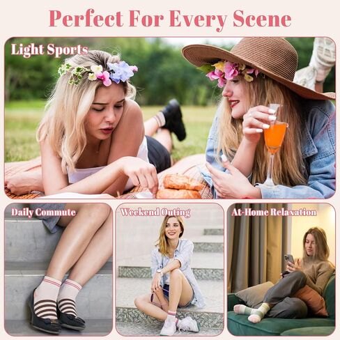 Cute Striped Ankle Socks, 9 Pairs Novelty Cotton All Season Low-cut Athletic Socks for Women Girls Size 5-9 in Kuwait