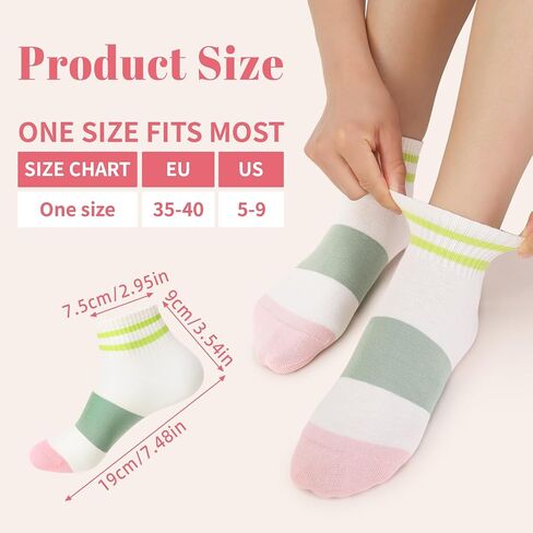 Cute Striped Ankle Socks, 9 Pairs Novelty Cotton All Season Low-cut Athletic Socks for Women Girls Size 5-9 in Kuwait