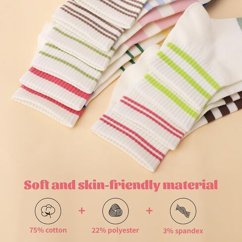 Cute Striped Ankle Socks, 9 Pairs Novelty Cotton All Season Low-cut Athletic Socks for Women Girls Size 5-9 in Kuwait