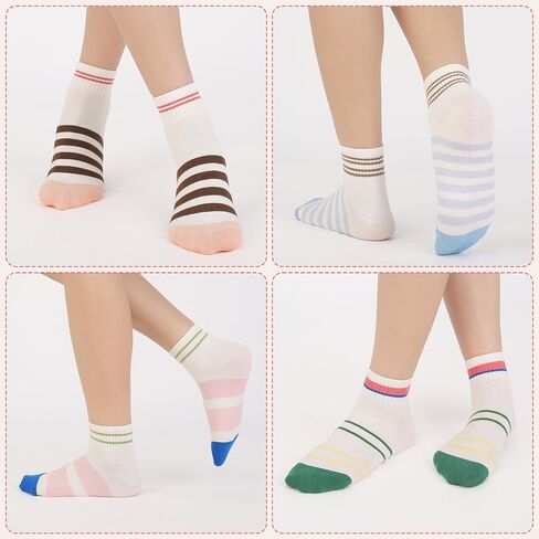 Cute Striped Ankle Socks, 9 Pairs Novelty Cotton All Season Low-cut Athletic Socks for Women Girls Size 5-9 in Kuwait