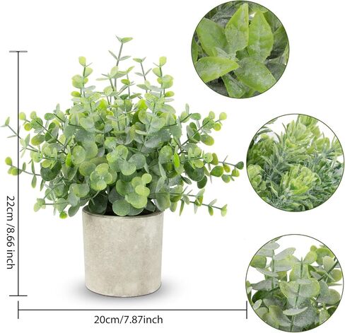 CCILAND 3 Pack Small Potted Fake Plants, Artificial Eucalyptus Plants, Lifelike Faux Frost-Hung Plants Topiaries for Home Office Shelf Desk Living Room Greenery Decor in Saudi Arabia