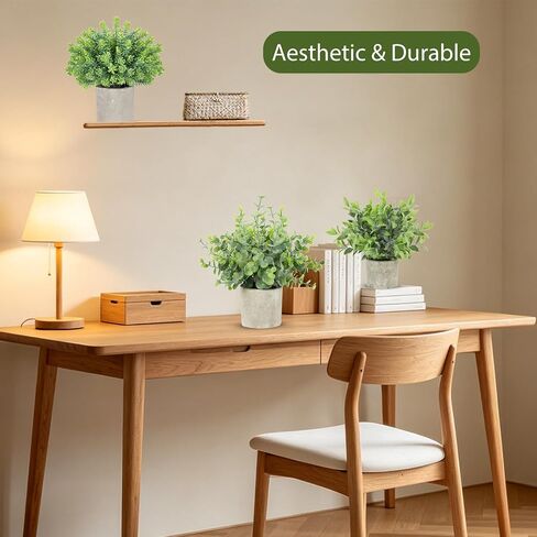 CCILAND 3 Pack Small Potted Fake Plants, Artificial Eucalyptus Plants, Lifelike Faux Frost-Hung Plants Topiaries for Home Office Shelf Desk Living Room Greenery Decor in Saudi Arabia
