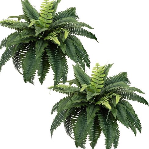 2PCS Full & Lifelike Artificial Boston Ferns, 30" UV Resistant Fake Fern Plants for Outdoors, 46 Fronds Each (92 Total) Faux Fern for Hanging Planters, Porch, Patio Poolside Indoor Outside Decor in Saudi Arabia